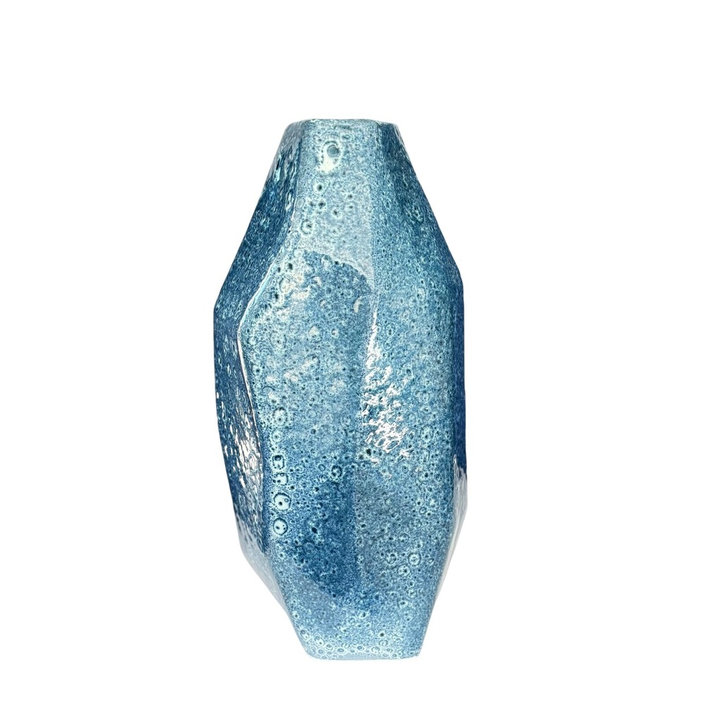 Destinos SA Blue Lava Glaze Geometric Faceted Ceramic Vase Made in Portugal